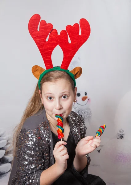 10 éves lány karácsonyi portré — Stock Fotó