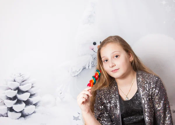 10 let stará dívka vánoční portrét — Stock fotografie