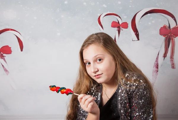 10 year old girl Christmas portrait — Stock Photo, Image