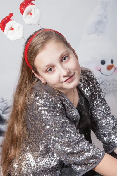 10 éves lány karácsonyi portré Stock Fotó