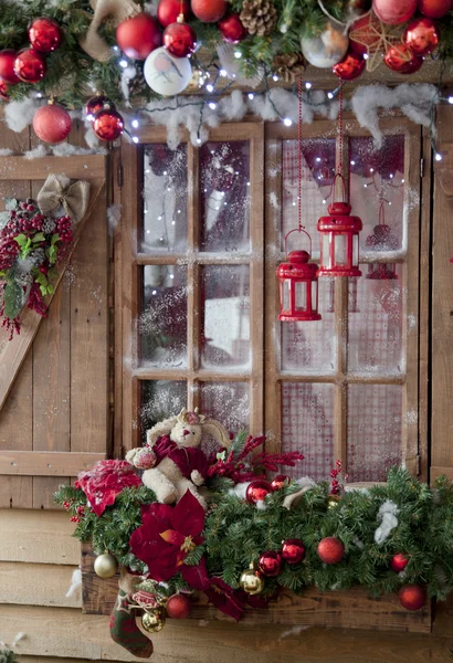 Gelukkig nieuw jaar en Merry Christmas interieur scène met vorst win — Stockfoto