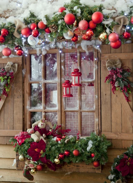 Frohes neues Jahr und frohe Weihnachten Interieur-Szene mit Frost gewinnen — Stockfoto