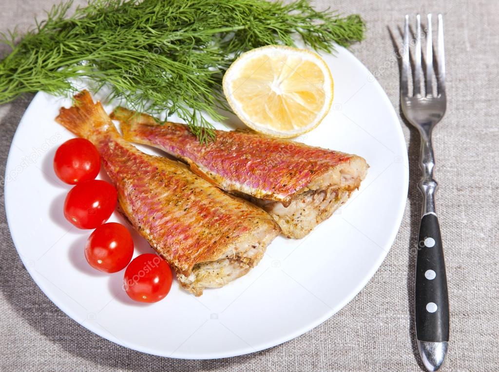 grilled Mediterranean red mullet fish