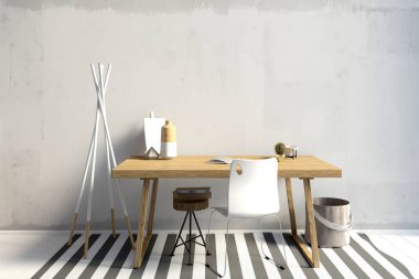 Çatı katının modern kontrastı. İnceleme yeri. Üç boyutlu illüstrasyon. Duvar modeli