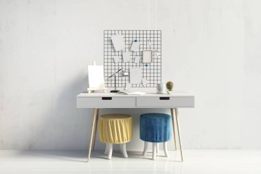 Çatı katının modern kontrastı. İnceleme yeri. Üç boyutlu illüstrasyon. Duvar modeli