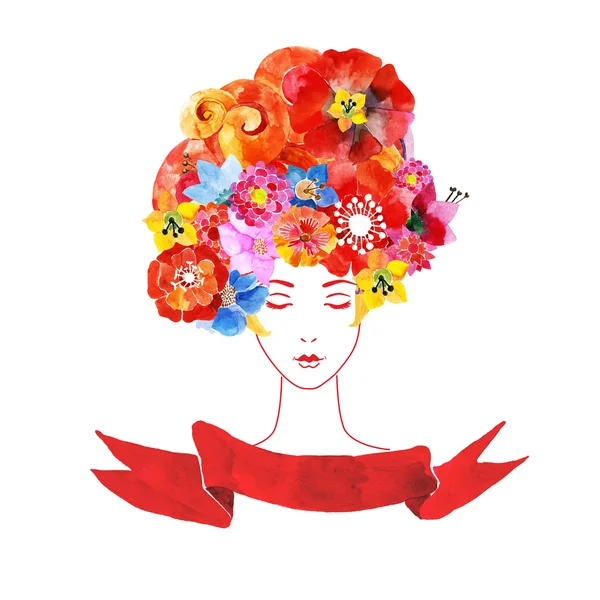Дівчина з квітами у волоссі — стоковий вектор