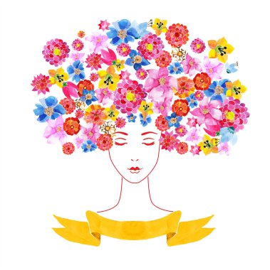 Kız çiçek ve saç desende