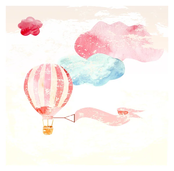 Wolken en ballon roze — Stockvector