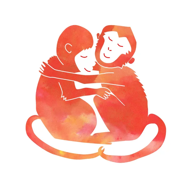 Paar van knuffelen apen rood — Stockfoto