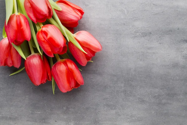 Red tulips on a wooden background. — Stock Photo, Image