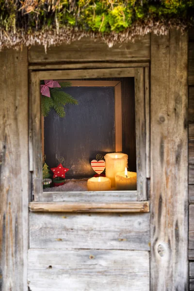 Window, Christmas composition outside the window. — Stock Photo, Image