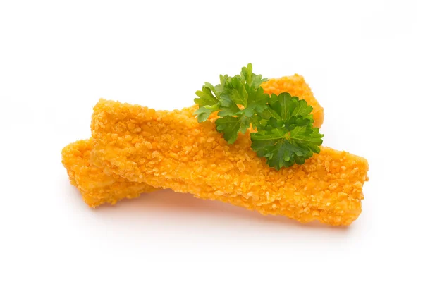 Fryst bröd crumbed Fiskpinnar på vit. — Stockfoto