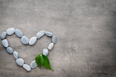 Kalp kaplıca taşlarından, gri arka planda..