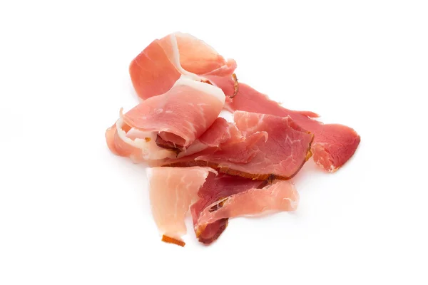 Rodajas de jamón sobre fondo blanco . — Foto de Stock