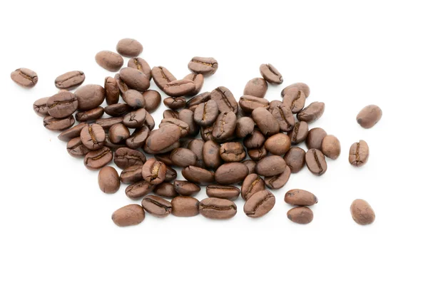 Coffee grains and leaves isolated on the white backgrounds. — Stock Photo, Image