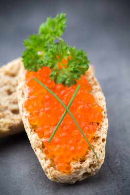 Crispbread otlar ve pastırma ile yumuşak peynir ile.