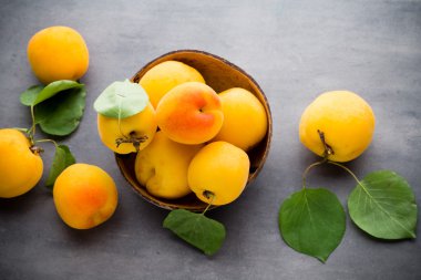 Gri bir metal zemin üzerine kayısı.