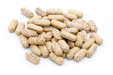 Alternatif Tıp. Vitamini kapsülleri. Homeopatik ek.