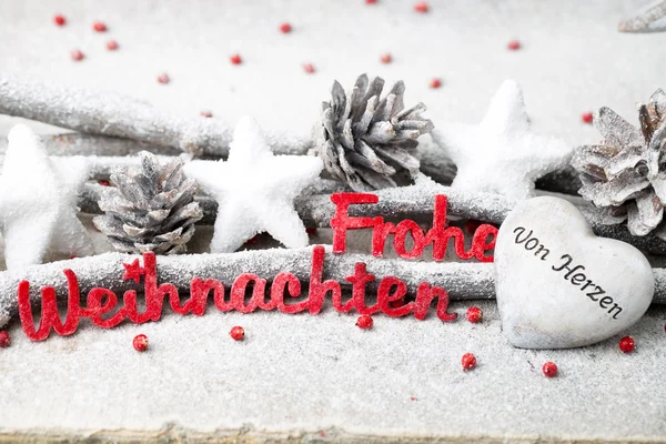 Lettres rouges avec allemand Frohe Weihnachten signifie Joyeux Noël . — Photo