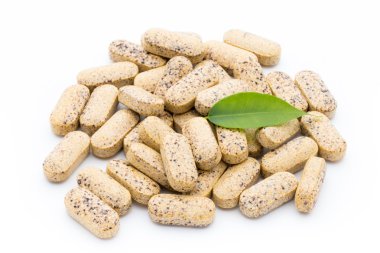 Alternatif Tıp. Vitamini kapsülleri. Homeopatik ek.