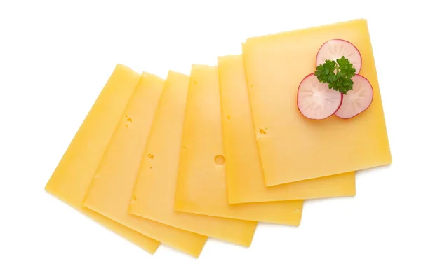 白い背景に隔離されたチーズスライス — ストック写真