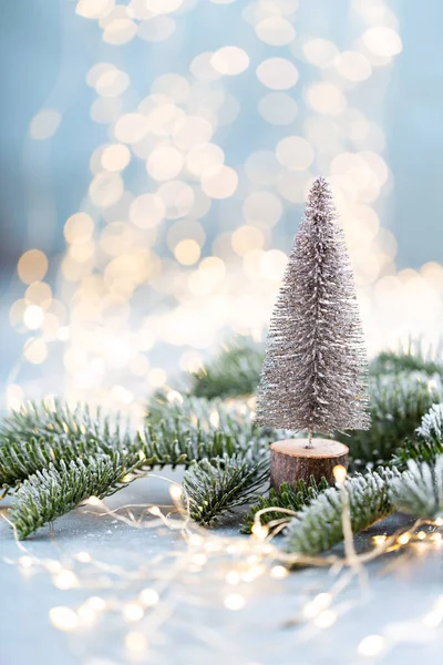 Christmas Spruce Tree Blurred Shiny Lights — Stock Photo, Image