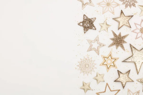 Kerst Platte Decor Achtergrond Witte Houten Tafel — Stockfoto