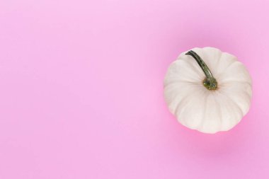 Creative Top view düz sonbahar kompozisyonu. Kabak kabaklarından yapılmış çerçeve renkli kağıt arkaplan kopyalama alanı. Şablon güz hasadı Şükran Günü Cadılar Bayramı davetiye kartları.