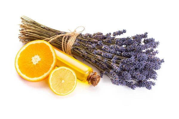 Cosmética Natural Con Lavanda Naranja Limón Para Spa Casero Sobre —  Fotos de Stock