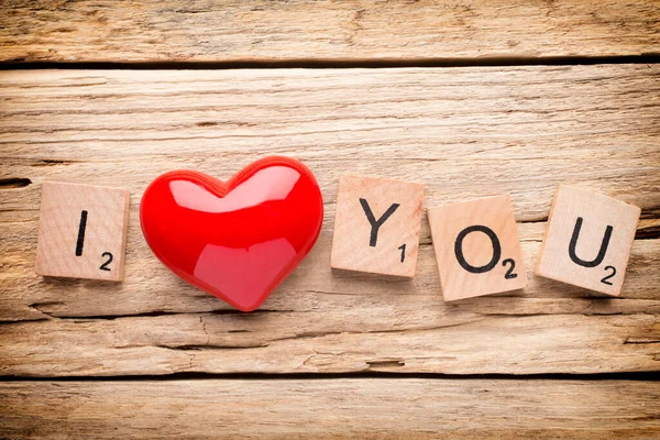 Red Heart Old Wooden Background Stock Image Love You Cast — Stock Photo, Image