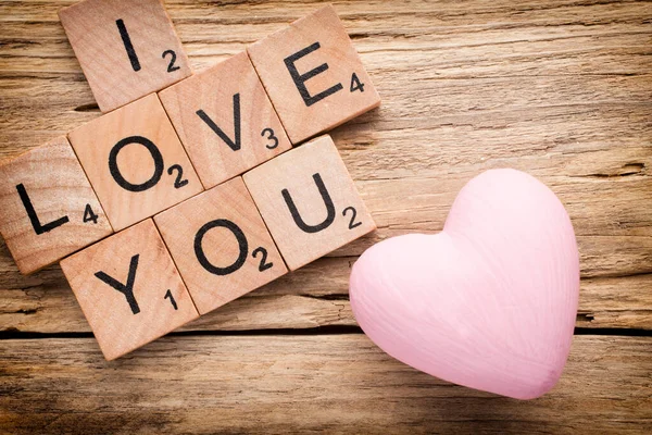 Red Heart Old Wooden Background Stock Image Love You Cast — Stock Photo, Image