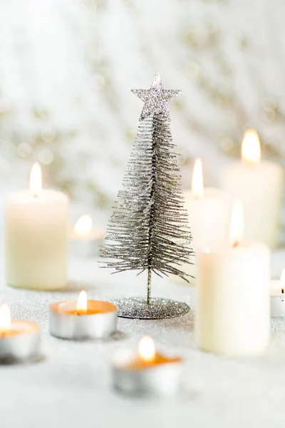 Cena Natal Velas Com Decoração Natal — Fotografia de Stock