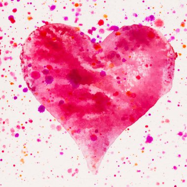 Suluboya kalp. Sevgililer Günü Kutlama kartı, aşk, ilişki, sanat, resim.