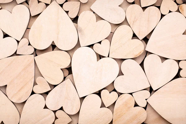 Wooden Hearts One Red Heart Wooden Heart Background — Stock Photo, Image