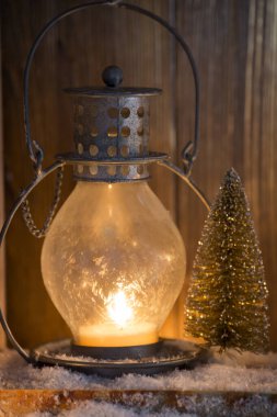Mumlu fener, Noel dekoru. Tebrik Kartı.