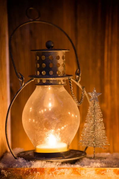 灯笼和蜡烛 圣诞装饰 问候语 — 图库照片