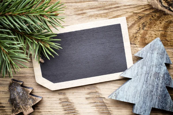 Christmas Blank Tags Wooden Table — Stock Photo, Image