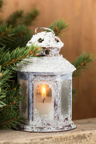 Lanterna Com Árvore Natal Decoração Natal Cartão Saudação — Fotografia de Stock