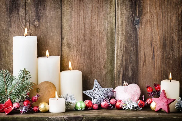 Velas Natal Advento Com Decoração Festiva — Fotografia de Stock