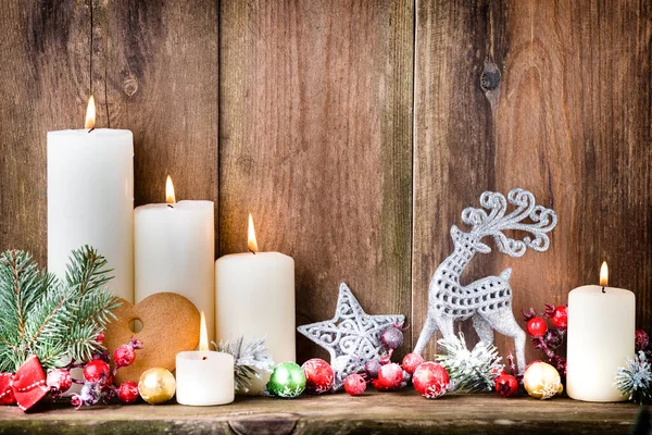 Bougies Avent Noël Avec Décoration Festive — Photo