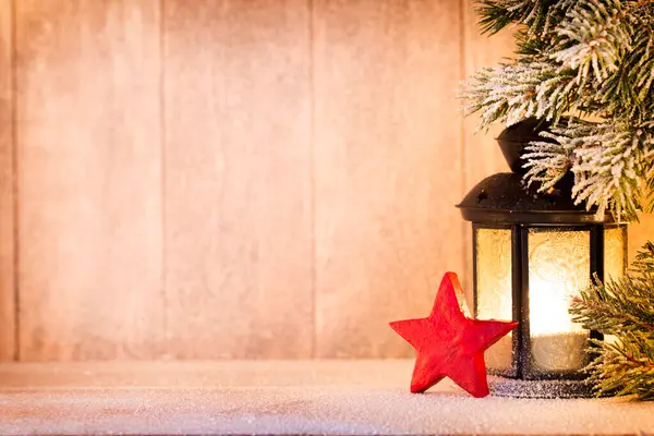 Lanterna Luz Natal Decoração Natal Cena — Fotografia de Stock