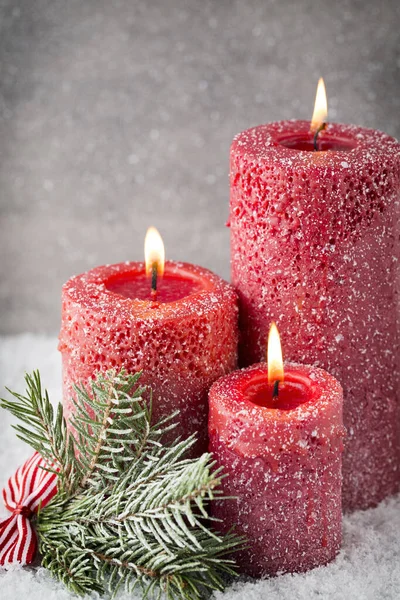 Velas Luces Rojas Navidad Fondo Navidad —  Fotos de Stock