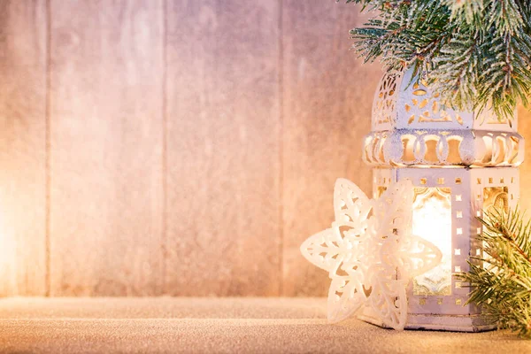 Lanterne Lumière Noël Décor Scène Noël — Photo