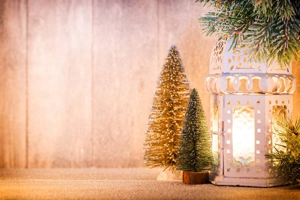 Lanterna Luce Natale Decorazioni Natalizie Scene — Foto Stock