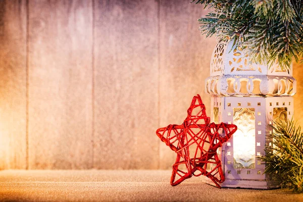 Lanterna Luz Natal Decoração Natal Cena — Fotografia de Stock