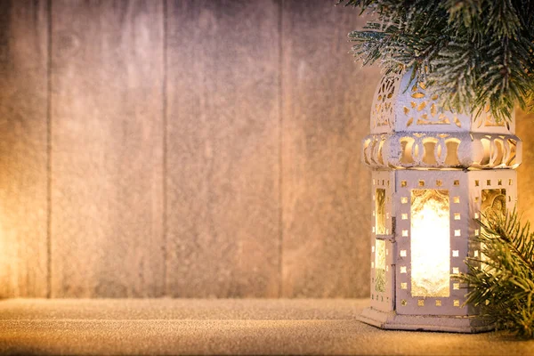 Linterna Luz Navidad Decoración Escena Navideña — Foto de Stock