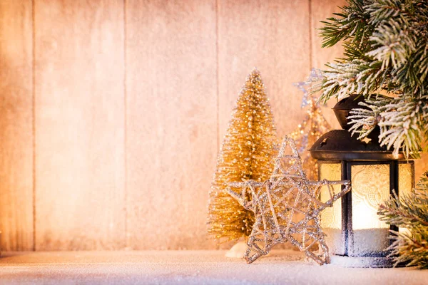 Lanterna Luz Natal Decoração Natal Cena — Fotografia de Stock