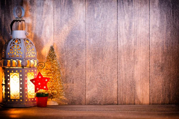 Linterna Luz Navidad Decoración Escena Navideña — Foto de Stock