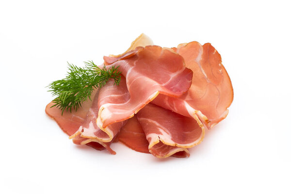 Jamon of ham on white background.