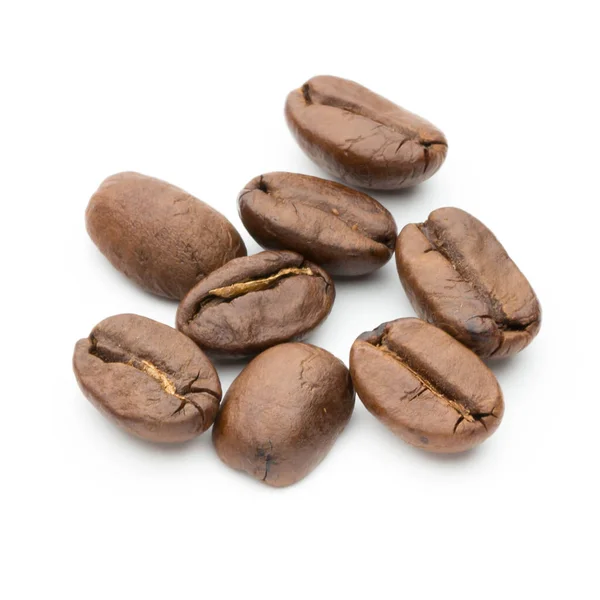 Kaffebönor Isolerad Vit Bakgrund Närbild Makro — Stockfoto
